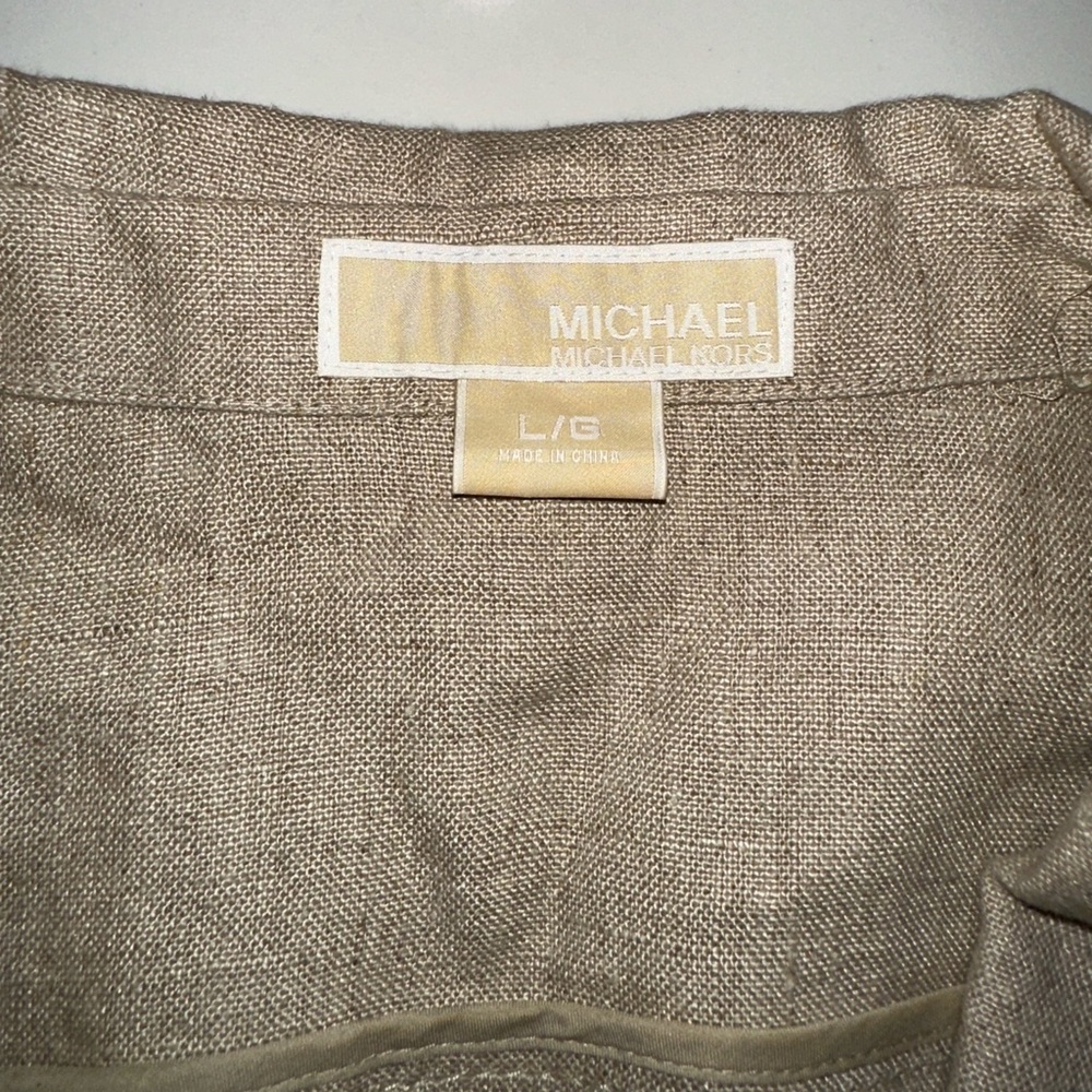 MICHAEL KORS SIZE L~100% LINEN DRESS JACKET BLAZER~PUFF SLEEVES GOLD BUTTON UP - Picture 11 of 16